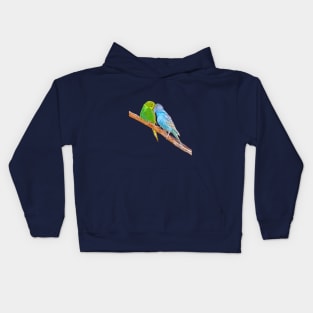 Cute budgies beaking Kids Hoodie